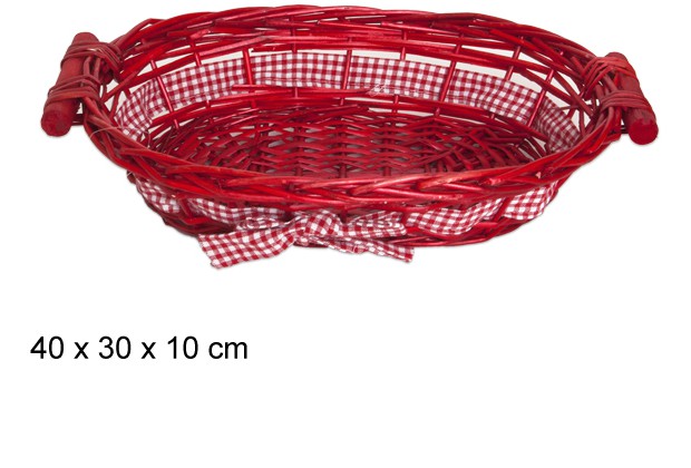 Cesta ovalada roja con lazo 40x30 cm
