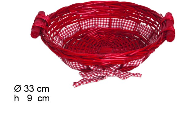 Cesta redonda roja con lazo 33x9 cm