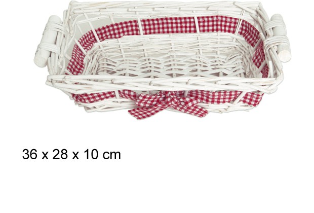 Cesto rettangolare bianco con fiocco rosso 36x38x10 cm