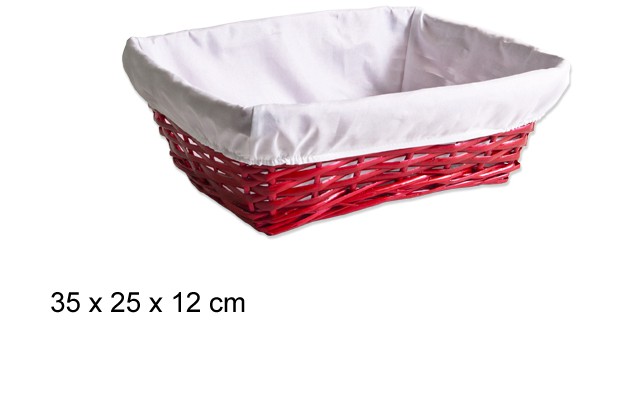 Cesta mimbre rectangular forrada tela blanca Navidad roja 35x25 cm
