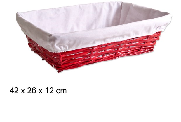 Cesta rectangular roja forrada Navidad 42x26 cm