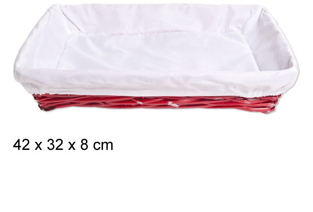 Cesta rectangular roja forrada Navidad 42x32 cm