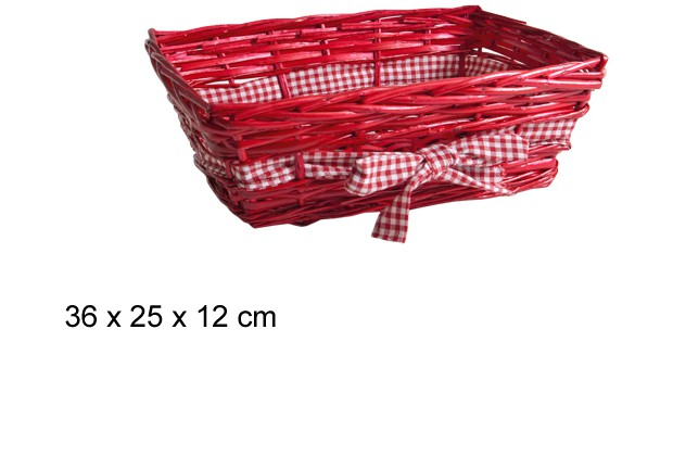 Cestino di vimini Natale rosso con fiocco 36x25 cm 