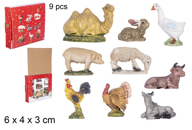 Pack 9 animaux en résine assortis 