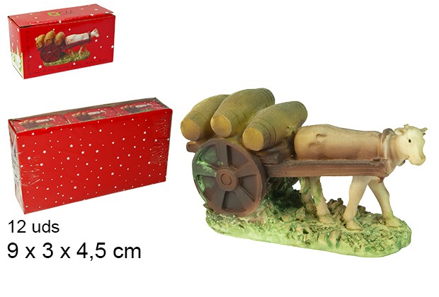 [103361] Resin ox cart with barrels  