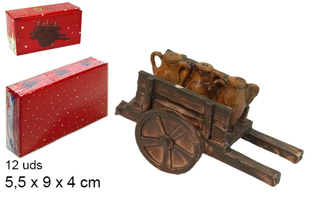 Carrinho com jarros de resina