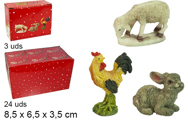 Pack 3 figuras animales: conejo, gallina, oveja