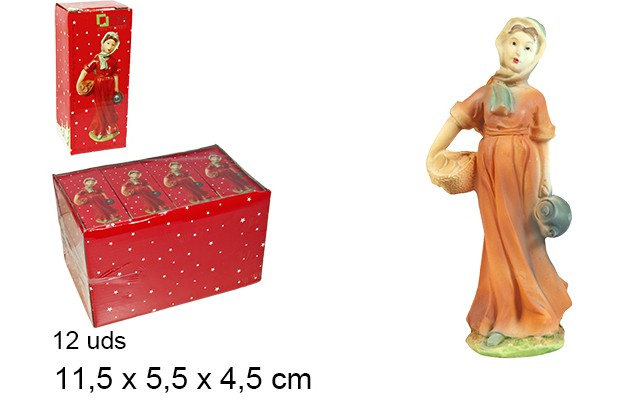 Pastora com jarro e cesto em resina 11,5 cm