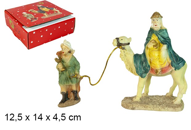 Figura resina Belén Melchor con camello y paje resina 12,5 cm