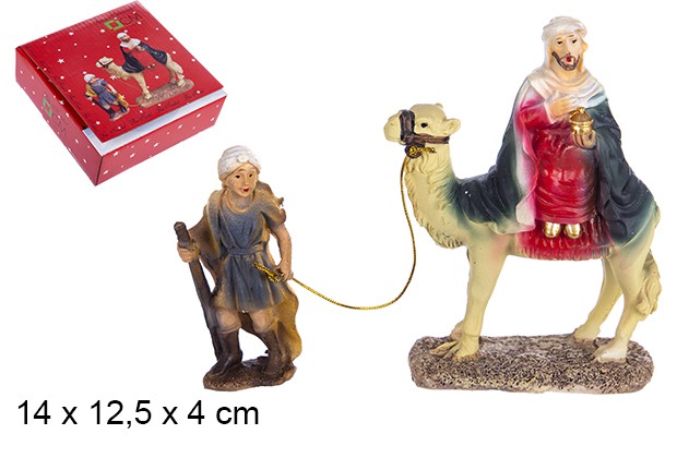 Nativity scene resin figure Gaspar with camel and resin page 14 cm