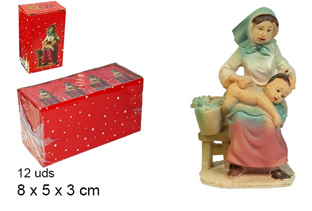 Pastorella madre lavaggio figlio resina 8 cm  