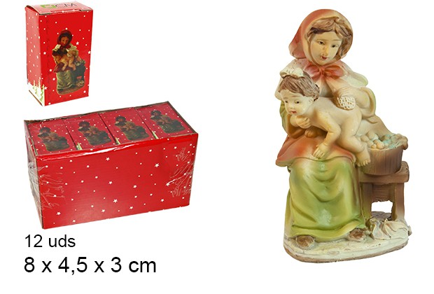 Pastorella madre lavaggio figlia resina 8 cm  
