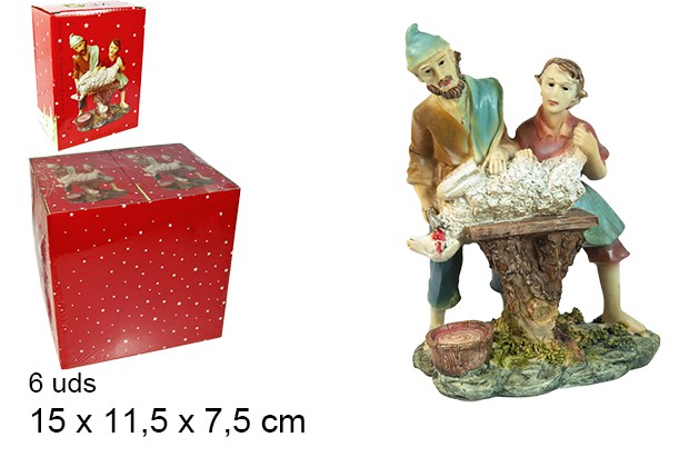 Scena in resina di macellazione di pecore Presepe