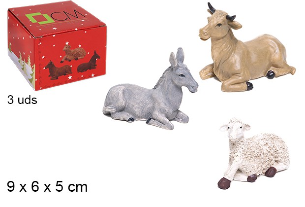 Pack 3 animali: asino, mucca, pecora 9 cm