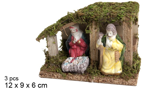Wooden nativity scene 3 pieces 12x9x6 cm