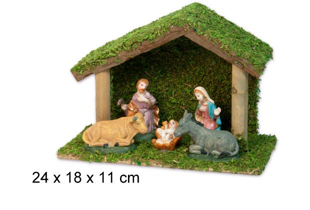 Nacimiento 5 piezas pesebre madera 24x18x11 cm
