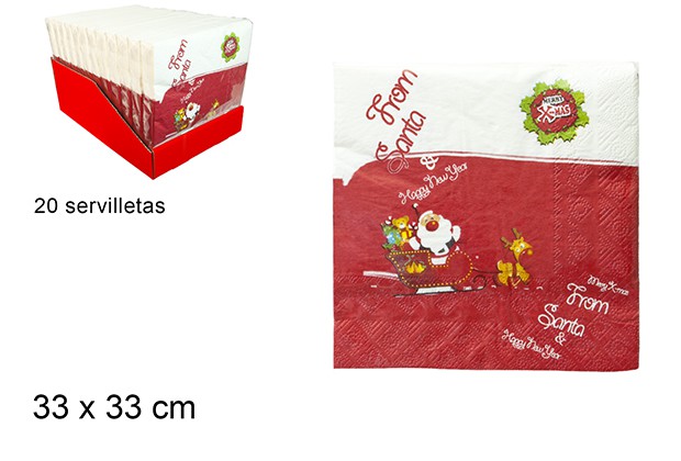 Pack 20 servilletas 3 capas decoradas Navidad 33 cm