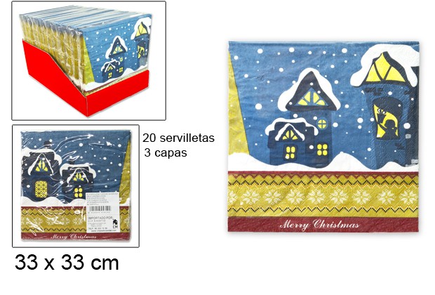 Pack 20 servilletas 3 capas decoradas Navidad 33 cm
