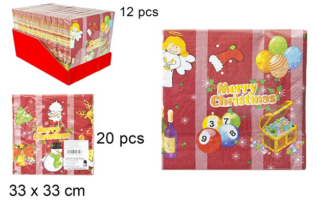 Pack 20 serviettes 3 épaisseurs décorées de Noël 33 cm