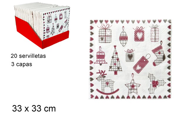 Pack 20 servilletas 3 capas decoradas Navidad 33 cm