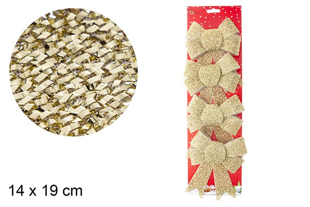 Pack 4 fiocchi natalizi dorati 14x19 cm