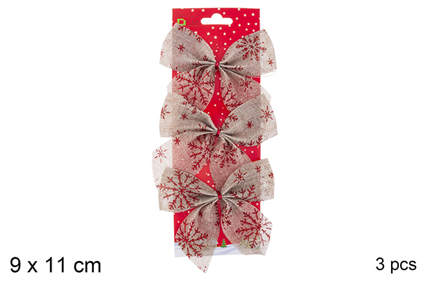 Pack 3 laços de Natal dourados 9x11 cm