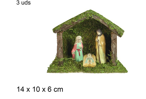 Nativity 3 pcs wooden nativity scene 14x10x6 cm