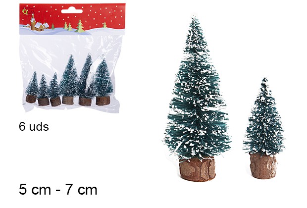 Pack 6 árvores de Natal verdes 5 cm - 7 cm