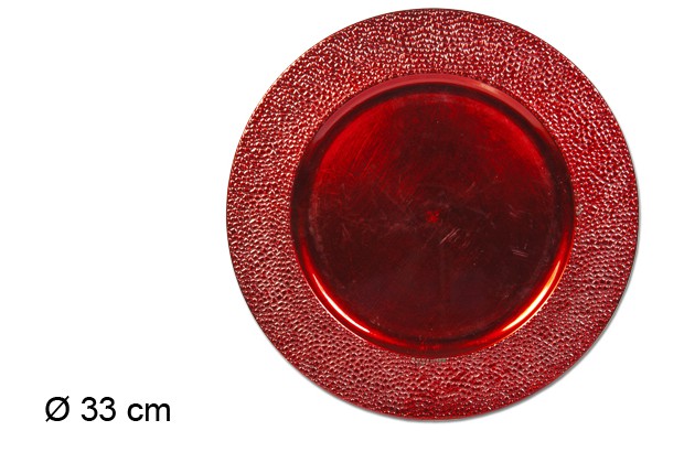 Sous-assiette ronde rouge bordure pointillée 33 cm 