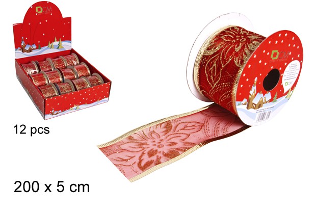 Cinta Navidad roja decorada 200x5 cm
