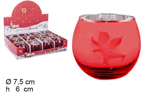 Red glass candle holder angel 7,5 cm