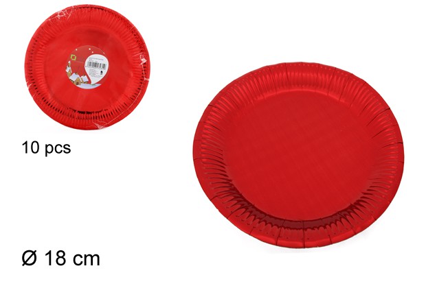 Pack 10 assiettes plates en carton de Noël rouge 18 cm