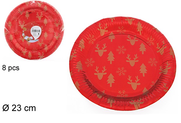 Pack 10 platos papel decorado Navidad rojo 23 cm