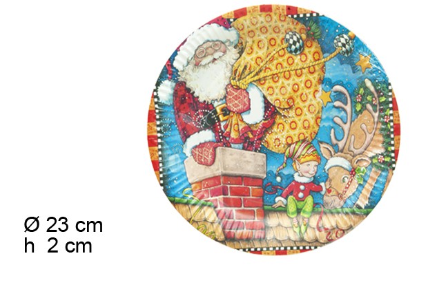 Pack 6 pratos de papel decorados de Natal do Papai Noel 23 cm