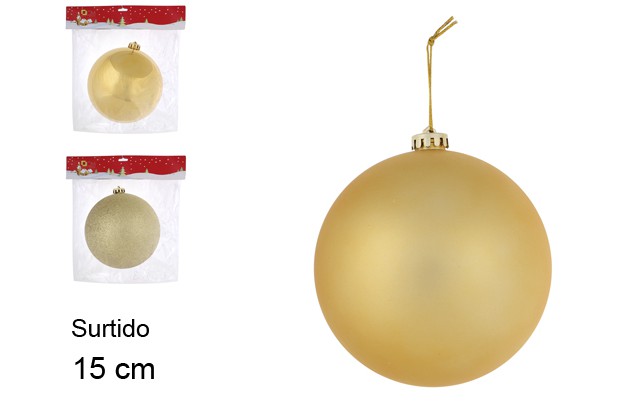 Boule de Noël dorée brillante/mate/à paillettes 15 cm