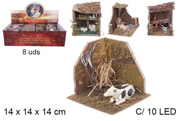 Scena con animali con 10 led a batteria 14x14 cm