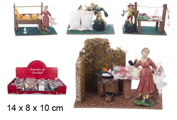 Seamstress scene on display with assorted models 14x8 cm