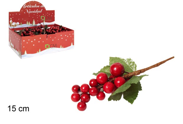 Galhos vermelhos de Natal em exposição 15 cm
