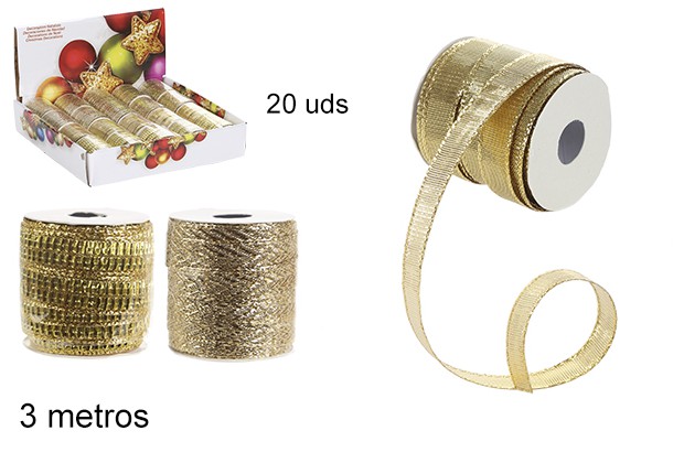 Gold ribbon Christmas decoration 3 m.