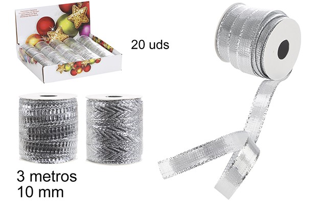 Nastro argento decorazione natalizia 3 m.