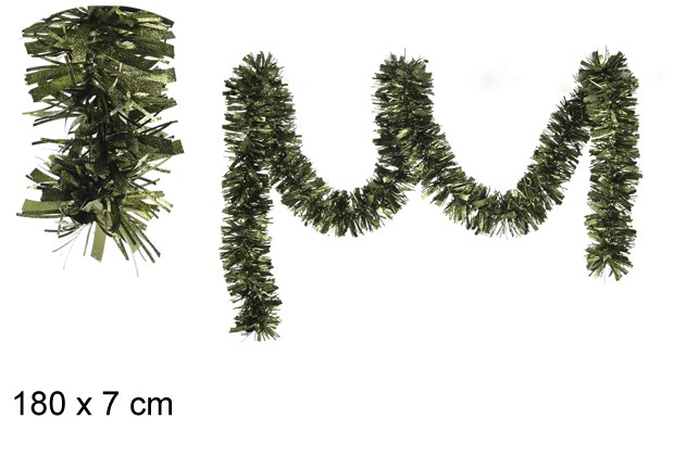 Ouropel de Natal largo verde oliva em relevo 180x7 cm