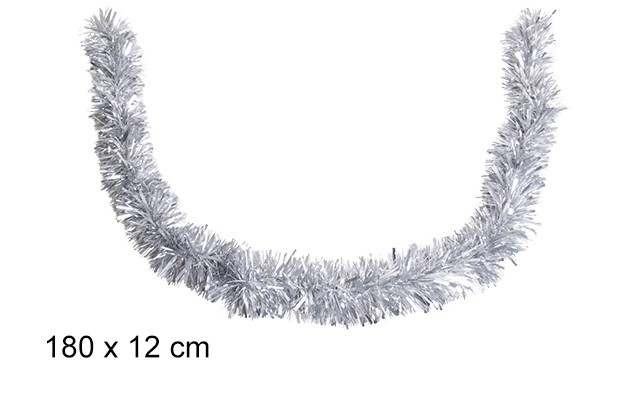 Matte silver wide Christmas tinsel 12x180 cm