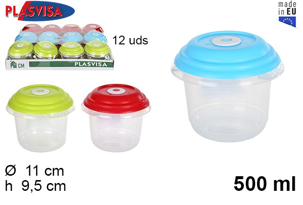 Round lunch box with colored lid dater 500 ml
