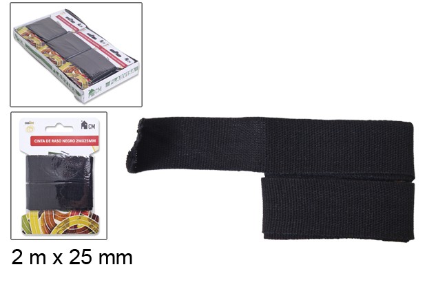 RUBAN COTON NOIR 2M X 25MM