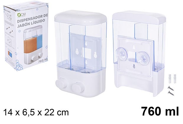 Double liquid soap dispenser 760 ml