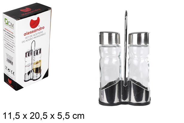 Ensemble huilier en verre et acier inoxydable