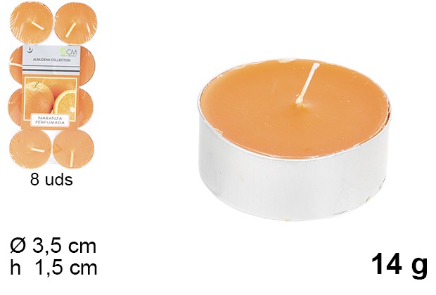 Pack 8 velas perfumadas de laranja 14 gr.