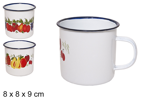 [100785] Enamel mug decorated with fruit 8 cm 