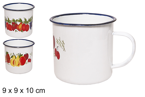 [100787] Mug émaillé décoré fruits 9 cm