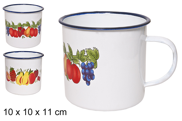 [100789] Taza latón esmaltada decorada frutas 10 cm